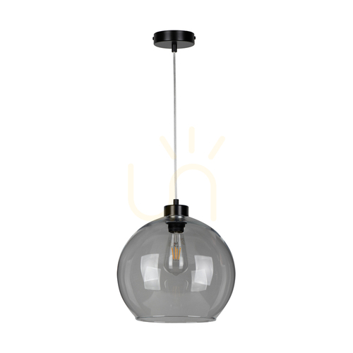Kontrollera Canberra taklampa, 1xE27, Max. 60 W, svart metall/genomskinlig PVC-sladd/lampskärm i rökfärgat glas, Ø 30 cm