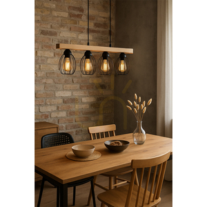 Carlo taklampa 4xE27 Max. 60 W, oljad ek/svart metall/svart PVC-sladd/svart metallskärm, 86 cm small 1
