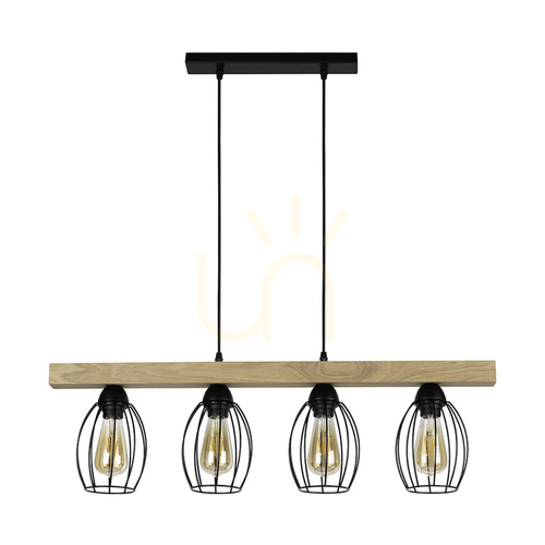 Kontrollera Carlo taklampa 4xE27 Max. 60 W, oljad ek/svart metall/svart PVC-sladd/svart metallskärm, 86 cm