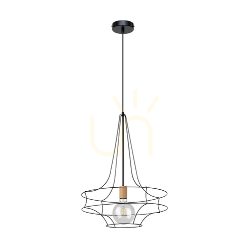 Kontrollera Casa Rina taklampa 1xE27 Max. 60 W, oljad ek/svart metall/svart PVC-sladd, Ø 48 cm