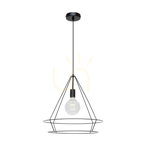 Kontrollera Casa Triango taklampa, 1xE27, Max. 60 W, svart metall/svart PVC-kabel, Ø 48 cm