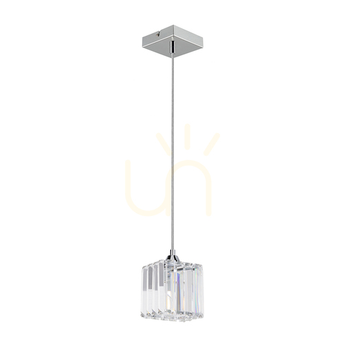 Kontrollera Casino taklampa, 1xE27, Max. 60 W, krommetall / genomskinlig PVC-sladd / genomskinlig kristallskärm, 13 cm