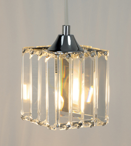 Casino taklampa, 2xE27, Max. 60 W, kromfärgad metall / genomskinlig PVC-sladd / genomskinlig kristallskärm, 33 cm small 2