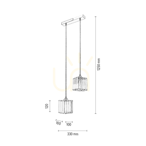 Casino taklampa, 2xE27, Max. 60 W, kromfärgad metall / genomskinlig PVC-sladd / genomskinlig kristallskärm, 33 cm small 4