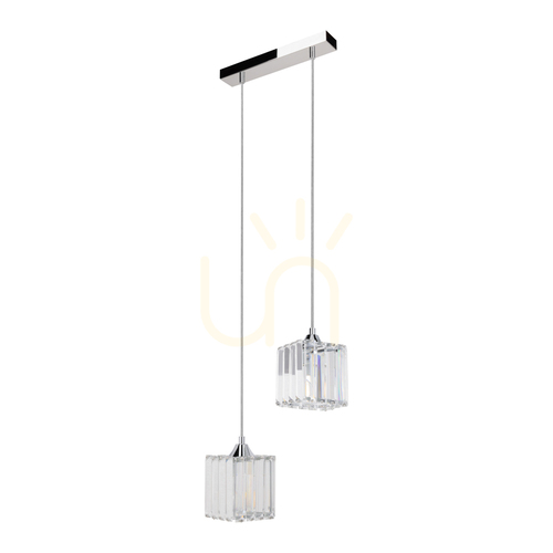 Kontrollera Casino taklampa, 2xE27, Max. 60 W, kromfärgad metall / genomskinlig PVC-sladd / genomskinlig kristallskärm, 33 cm