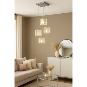 Casino taklampa, 4xE27, Max. 60 W, krommetall / genomskinlig PVC-sladd / genomskinlig kristallskärm, 33 cm small 3