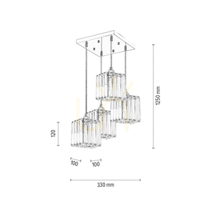Casino taklampa, 4xE27, Max. 60 W, krommetall / genomskinlig PVC-sladd / genomskinlig kristallskärm, 33 cm small 4