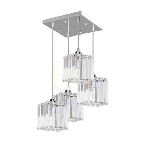 Kontrollera Casino taklampa, 4xE27, Max. 60 W, krommetall / genomskinlig PVC-sladd / genomskinlig kristallskärm, 33 cm