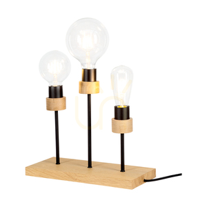 Chandelle bordslampa, 3xE27, max 25 W, oljad ek/svart metall/svart flätad sladd, 35 cm small 3