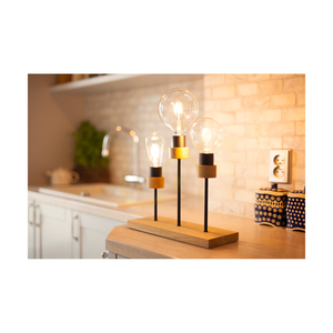 Chandelle bordslampa, 3xE27, max 25 W, oljad ek/svart metall/svart flätad sladd, 35 cm small 4