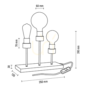 Chandelle bordslampa, 3xE27, max 25 W, oljad ek/svart metall/svart flätad sladd, 35 cm small 5