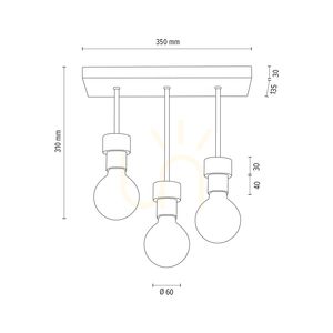 Chandelle taklampa, 3xE27, Max. 40 W, oljad ek/svart metall, 35 cm small 3