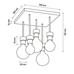 Chandelle taklampa, 5xE27, Max. 40 W, oljad ek/svart metall, 34 cm small 4