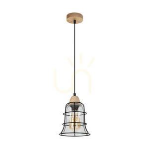 Chicka taklampa, 1xE27, Max. 60 W, björk/svart metall/svart PVC-sladd/klar glasskärm, Ø 16,5 cm small 0