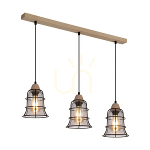 Chicka taklampa, 3xE27, Max. 60 W, björk/svart metall/svart PVC-sladd/klar glasskärm, 75 cm small 1