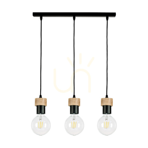 Kontrollera Clarte taklampa, 3xE27, Max. 60 W, oljad ek/svart metall/svart flätad kabel, 55 cm