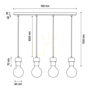 Clarte taklampa, 4xE27, Max. 60 W, oljad ek/svart metall/svart flätad kabel, 75 cm small 3