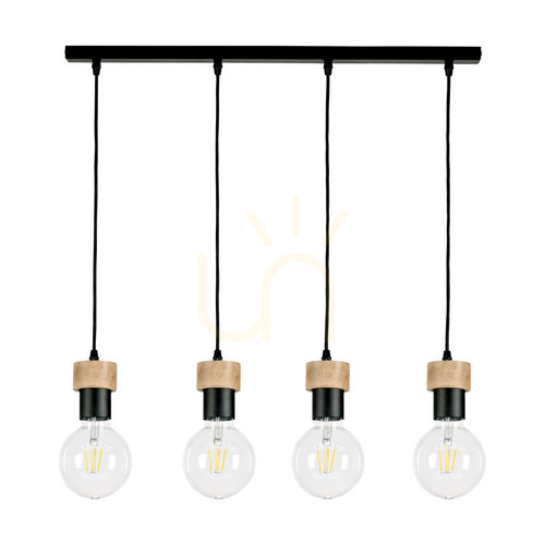 Kontrollera Clarte taklampa, 4xE27, Max. 60 W, oljad ek/svart metall/svart flätad kabel, 75 cm