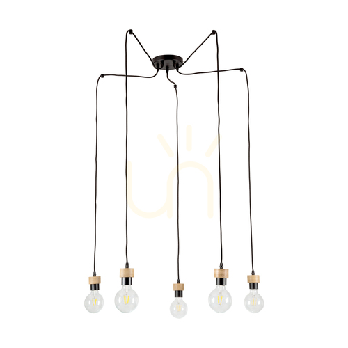 Kontrollera Clarte taklampa, 5xE27, Max. 60 W, oljad ek/svart metall/svart flätad kabel, Ø 15 cm
