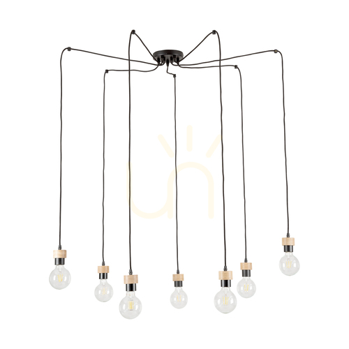 Kontrollera Clarte taklampa, 7xE27, Max. 60 W, oljad ek/svart metall/svart flätad kabel, Ø 15 cm