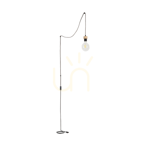 Kontrollera Clarte Wood taklampa, 1xE27, Max. 60 W, oljad ek/svart metall/svart flätad kabel, Ø 6 cm