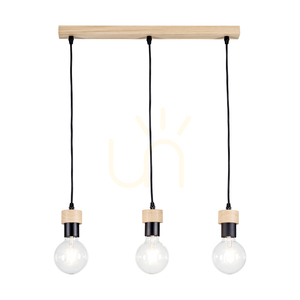Clarte Wood taklampa, 3xE27, Max. 60 W, oljad ek/svart metall/svart flätad kabel, 55 cm small 1