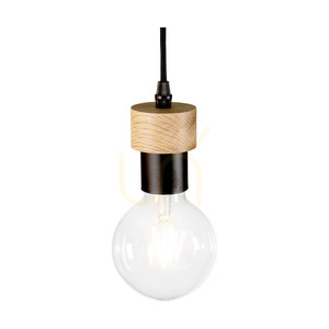 Clarte Wood taklampa, 3xE27, Max. 60 W, oljad ek/svart metall/svart flätad kabel, 55 cm small 3