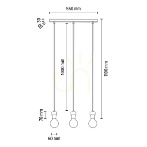 Clarte Wood taklampa, 3xE27, Max. 60 W, oljad ek/svart metall/svart flätad kabel, 55 cm small 5
