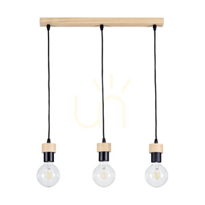 Clarte Wood taklampa, 3xE27, Max. 60 W, oljad ek/svart metall/svart flätad kabel, 55 cm small 0