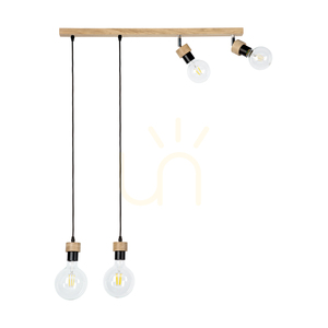 Clarte Wood taklampa 4xE27 Max. 25 W, oljad ek/svart metall/svart flätad kabel, 75 cm small 2