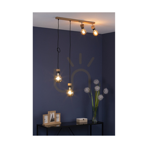 Clarte Wood taklampa 4xE27 Max. 25 W, oljad ek/svart metall/svart flätad kabel, 75 cm small 4