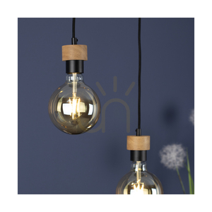 Clarte Wood taklampa 4xE27 Max. 25 W, oljad ek/svart metall/svart flätad kabel, 75 cm small 5