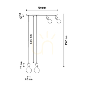 Clarte Wood taklampa 4xE27 Max. 25 W, oljad ek/svart metall/svart flätad kabel, 75 cm small 6