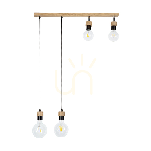 Kontrollera Clarte Wood taklampa 4xE27 Max. 25 W, oljad ek/svart metall/svart flätad kabel, 75 cm
