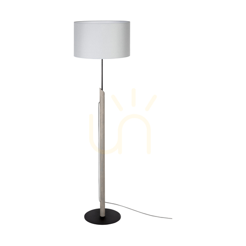 Kontrollera Colette Grey golvlampa, 1xE27, Max. 60 W, gråbetsad furu, svart metall, svart flätad sladd, grå lampskärm, Ø 40 cm