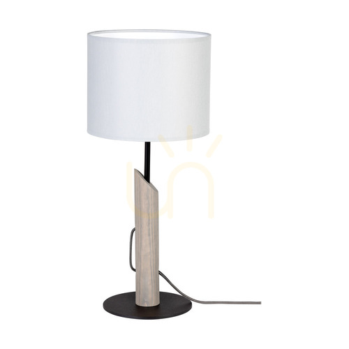 Kontrollera Colette Grey bordslampa, 1xE27, Max. 40 W, gråbetsad furu, svart metall, svart flätad sladd, grå lampskärm, Ø 20 cm