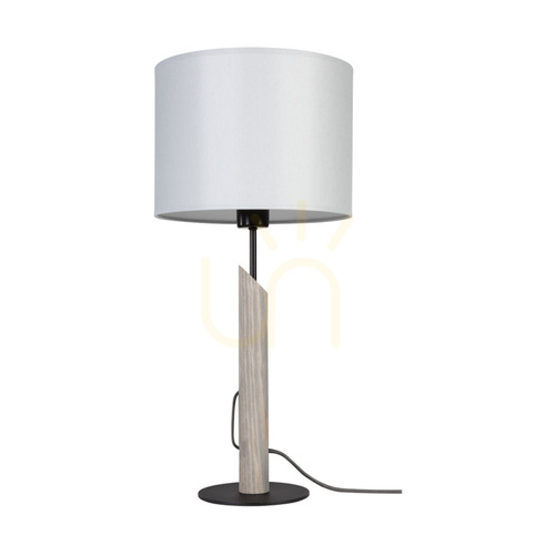 Kontrollera Colette Grey bordslampa, 1xE27, Max. 60 W, gråbetsad furu, svart metall, svart flätad sladd, grå lampskärm, Ø 27 cm