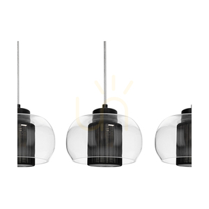 Cordia taklampa, 3xE14, Max. 9 W, svart metall / genomskinlig PVC-sladd / genomskinlig glasskärm / svart lampskärm, 50 cm small 1