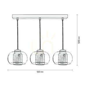 Cordia taklampa, 3xE14, Max. 9 W, svart metall / genomskinlig PVC-sladd / genomskinlig glasskärm / svart lampskärm, 50 cm small 2