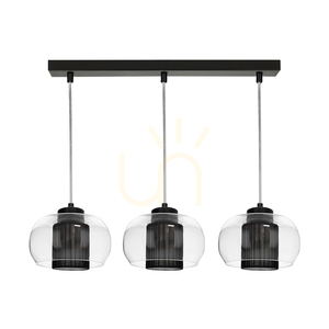 Cordia taklampa, 3xE14, Max. 9 W, svart metall / genomskinlig PVC-sladd / genomskinlig glasskärm / svart lampskärm, 50 cm small 0