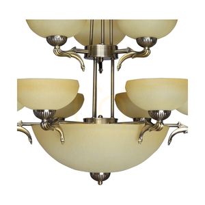 Kronljuset Cremona, 12xE27, Max. 60 W, metallpatina/ekrufärgade glasskärmar, Ø 75,5 cm small 1