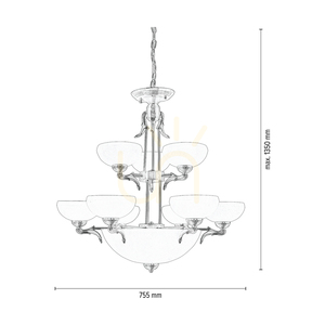 Kronljuset Cremona, 12xE27, Max. 60 W, metallpatina/ekrufärgade glasskärmar, Ø 75,5 cm small 2