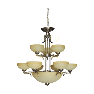 Kronljuset Cremona, 12xE27, Max. 60 W, metallpatina/ekrufärgade glasskärmar, Ø 75,5 cm small 0