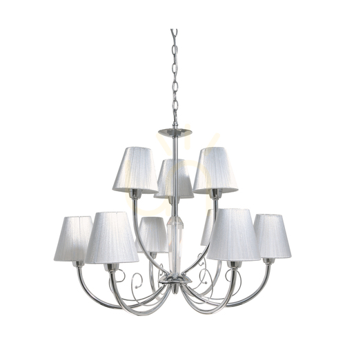 Kontrollera Cubana-krona, 9xE14, Max. 40 W, krommetall/silver, lampskärm Ø 74 cm