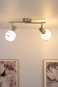 Taklampa Daria, 2xE14, Max. 40 W, satinmetall/vit, glasskärm, 49 cm small 3