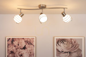 Taklampa Daria, 3xE14, Max. 40 W, satinmetall/vit, glasskärm, 74 cm small 3