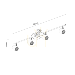 Taklampa Delfin, 4xGU10, Max. 50 W, vit/kromfärgad metall med delfinmotiv, 79 cm small 2