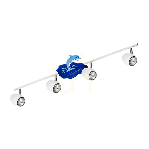 Kontrollera Taklampa Delfin, 4xGU10, Max. 50 W, vit/kromfärgad metall med delfinmotiv, 79 cm