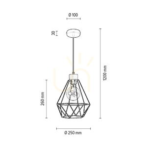 Diament taklampa, 1xE27, Max. 60 W, oljad ek/svart metall/svart PVC-sladd/svart metallskärm, Ø 25 cm small 3