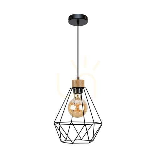 Kontrollera Diament taklampa, 1xE27, Max. 60 W, oljad ek/svart metall/svart PVC-sladd/svart metallskärm, Ø 25 cm